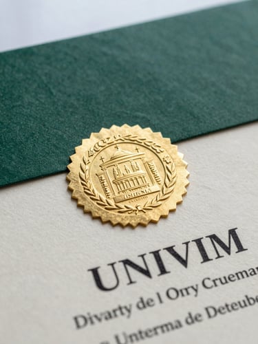 Close-up of a professional university degree with gold seal, elegant clinical certification, UNAM and UNIVIM academic credentials, soft natural lighting