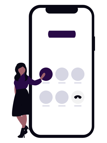 Woman pointing at phone.