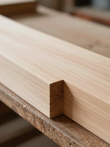 Close-up of hand-planed timber joinery, chiseled joints, soft natural side-lit workshop daylight, shallow depth of field, 35mm