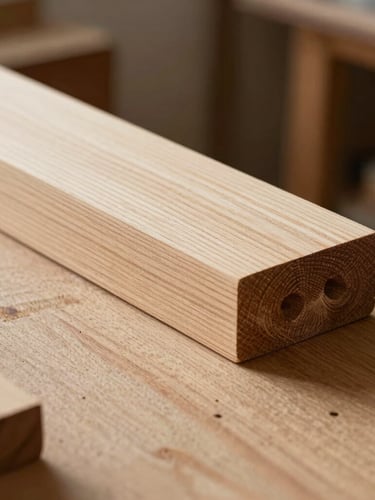 Close-up of hand-planed timber grain, a chiseled mortise and tenon joint, soft natural side-lit workshop daylight, shallow depth of field