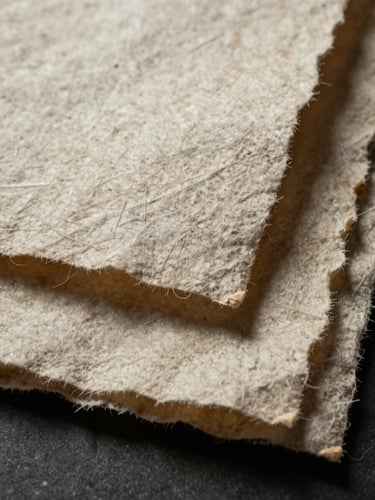 Macro texture of heavy handmade cotton paper with deckled edges, low-key dramatic lighting, casting soft shadows