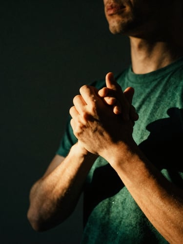 Dramatic low-key photography of a partner dance connection, warm tungsten side-lighting illuminating hands clasped in tension, deep emerald shadows, rich contrast, intentional motion blur, 35mm film.