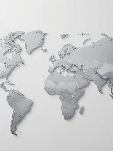 Stylized global distribution map showing trade routes radiating from Hong Kong to Europe and North America, cool silver-gray tones, professional corporate design, clean vector styling, sharp focus