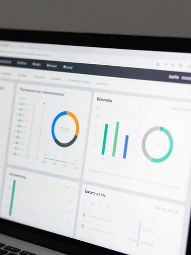 Close-up of a high-resolution SaaS dashboard interface showing clean layout and data visualization under cool studio lighting.