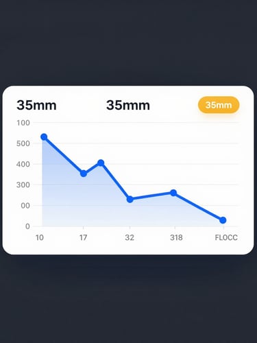 High-fidelity UI mockup of product price tracking graphs showing historical price drops, clean tech aesthetic, electric blue and amber accents, dark slate background, 35mm