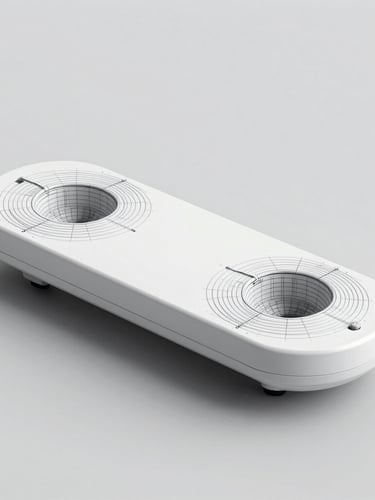 Technical CAD orthographic wireframe of a bedside sleep dock, clean vector lines on a light gray background, architectural precision.