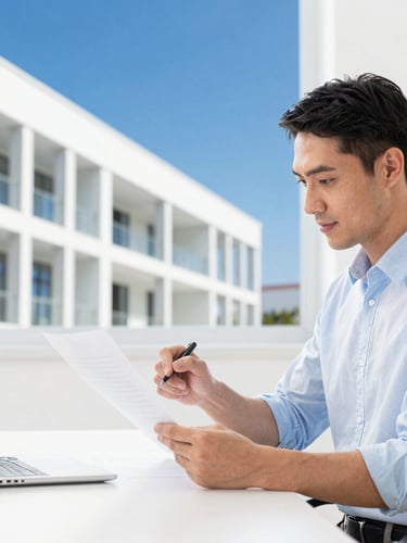 A professional, reassuring insurance advocate in a clean office setting, reviewing documents with a homeowner, bright daylight, crisp architectural photography.