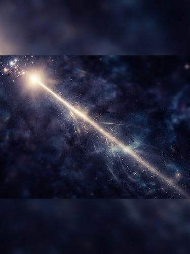 Atmospheric abstract photography, focused beam of light cutting through deep blue and violet cosmic dust, chiaroscuro lighting, shallow depth of field, wide panoramic frame, light source off-center to the left