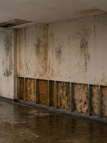 mold growth visible on commercial property walls in Colorado Springs office space requiring certified professional