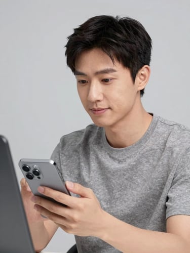 Portrait of a professional, focused product reviewer, mid-shot, approachable expression, in a well-lit modern studio environment. Perhaps subtly holding a tech gadget or looking at a screen. Neutral background. Sharp product photography style.