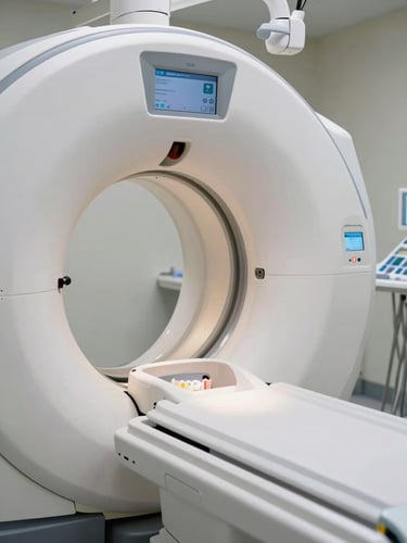 Macro shot of a modern dental CBCT scanner rotating arm, clean clinical lighting, sterile environment.