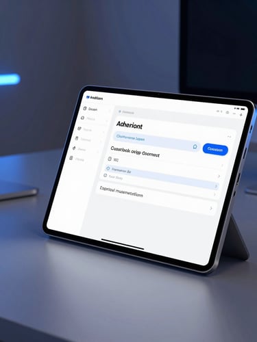 Sleek tech photography of a modern workspace, a clean Android device mockup showing a high-contrast terminal interface, cool ambient studio lighting with neon blue accents, shallow depth of field.