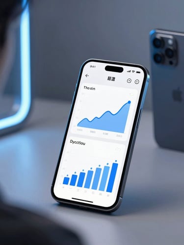 Sleek tech photography, cool ambient studio lighting with neon blue accents, modern minimalist Android device mockup showing clean system utility interface with electric blue graphs, shallow depth of field, over-the-shoulder perspective