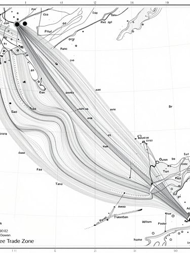 A high-resolution technical maritime chart showing shipping lanes around Batam Free Trade Zone, clean slate-grey lines on white background, precise coordinates, neutral daylight.