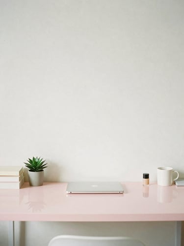 A bright, airy portrait of a modern clean workspace in Bonita Springs, soft natural light reflecting off a pastel-colored desk with minimalist office tools, desaturated tones, 35mm