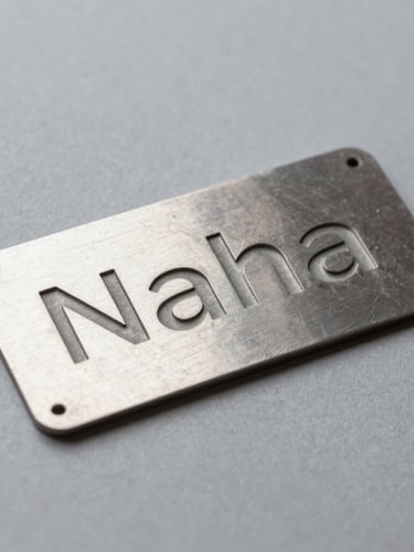 Nahaufnahme einer Seed-Phrase-Platte aus Stahl, leicht geneigt, auf einem grauen Hintergrund. Fokus auf die eingravierten Wörter, die unter dem Licht hervorstechen. Saubere, präzise Studiobeleuchtung.