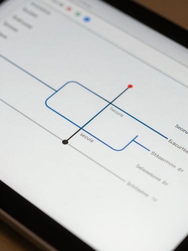 Macro close-up of a clean, modern digital interface showing secure data routing pathways, high clarity, bright neutral lighting.