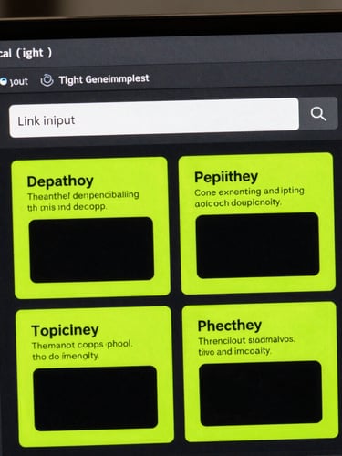 Tight technical crop of the software interface, showcasing the product link input field and the instant generation of four psychology-driven copy blocks, glowing electric lime on a dark screen.