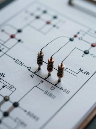 Macro close-up of a complex high-voltage electrical schematic diagram with precise technical annotations under cool white light.