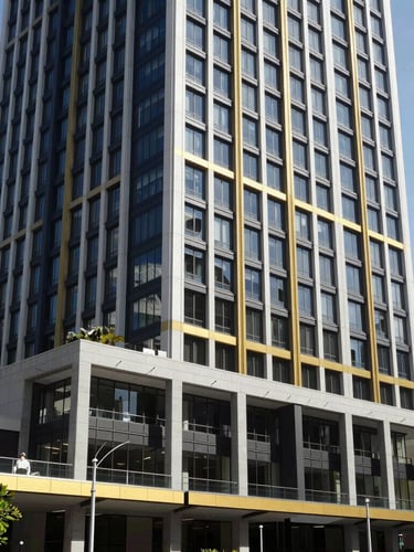 A wide architectural shot of a modern Auckland CBD high-rise exterior, bright daylight, clean corporate aesthetic.