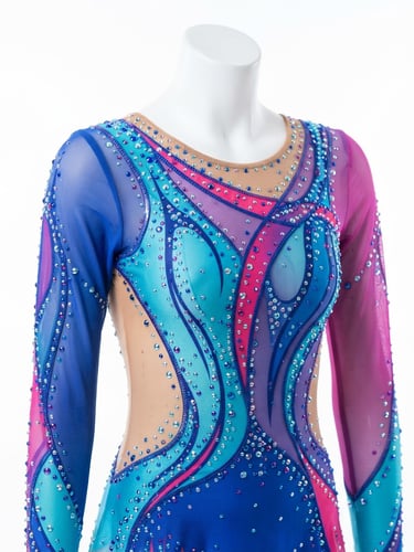 Bright high-key studio photography, crisp white background, elegant rhythmic gymnastics leotard on a mannequin, showcasing precise seams and perfect cut, 85mm lens