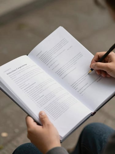 Primer plano de manos sosteniendo una carpeta de documentos de auditoría y recibos impresos bajo luz clara de día, enfoque nítido.