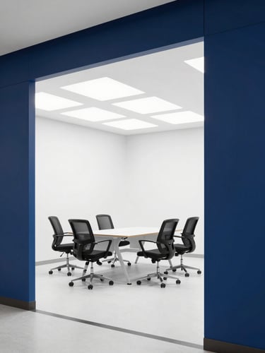 A clean modern architectural workspace with bright cool daylight, sharp focus, architectural framing, 35mm.