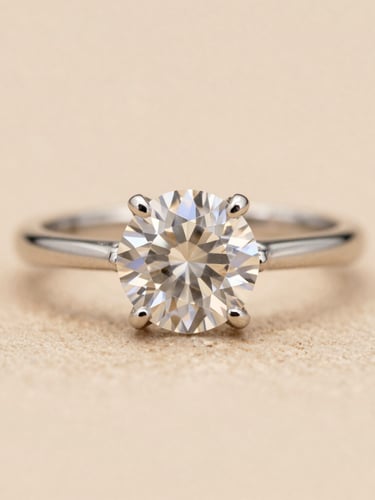 Extreme close-up of a flawless certified diamond ring, soft warm light highlighting the brilliant facets and platinum band, elegant minimal setting