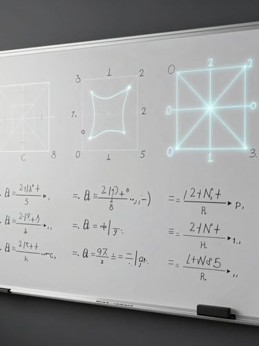 High-fidelity digital whiteboard mockup featuring crisp, glowing mathematical annotations, clean geometric coordinate planes, and structured algebraic proofs over a dark interface.