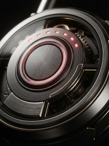 Macro close-up of a sleek digital metallic lock with subtle glowing red accents, dark-mode aesthetic, 3d render, cinematic lighting