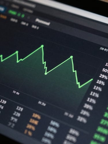 Tight macro crop of a high-fidelity analytics dashboard, showing sharp green trend vectors and structured keyword lists on a dark charcoal screen.