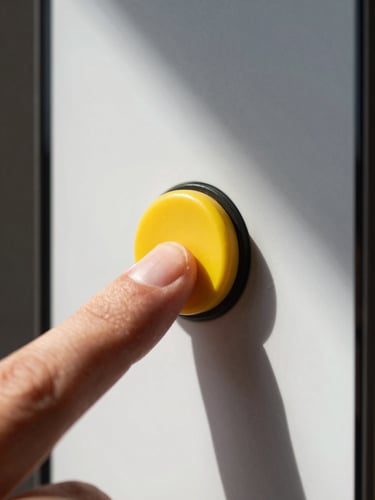 Macro shot of a finger tapping a large, sunny yellow toggle switch on a clean Android screen, bright daylight casting a bold geometric shadow.