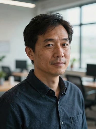 A close-up portrait of an early-stage founder in a bright, modern workspace with natural daylight, unposed and focused.