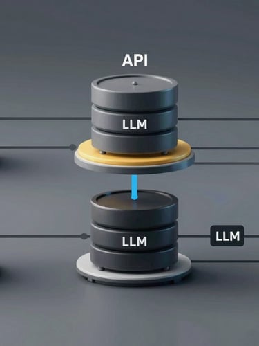 High-contrast technical vector diagram of an AI agent pipeline, showing API nodes, database connections, and LLM orchestration layers, clean slate-gray background.