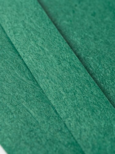 Macro close-up of freshly printed heavy-stock event lanyards showing rich paper texture and deep forest green embossing, natural side-lighting, 35mm lens