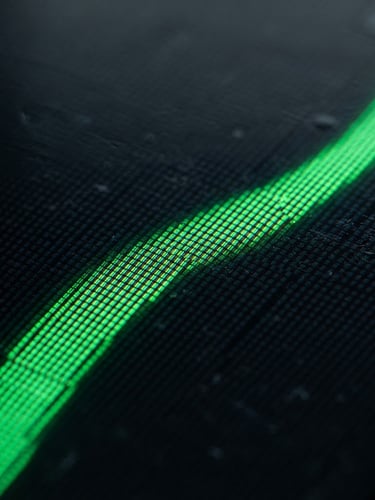 Macro close-up of a modern Android device screen displaying a fluid, high-framerate UI transition in neon green, sharp focus on pixels, moody studio backlighting, dynamic diagonal framing.