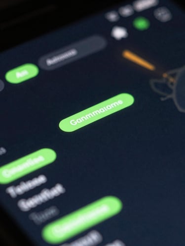 Extreme close-up macro shot of an Android device screen displaying a high-framerate action game, fluid UI transitions, neon green highlights, moody studio lighting, dynamic diagonal framing, no text.