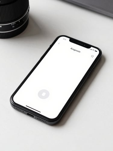 High-fidelity Android phone mockup displaying a clean, high-contrast user interface with large tap targets, resting on a crisp white surface under bright studio lighting.