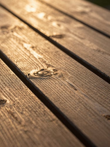 Close-up of weathered wooden planks showing rich grain textures, side-lit by warm golden-hour sun, shallow depth of field, 35mm photography