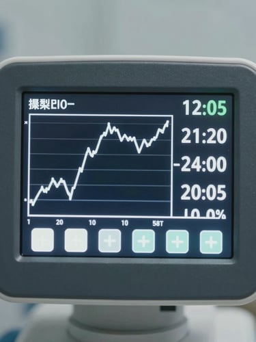 A crisp, high-detail macro shot of a sleek medical device interface showing clinical readings, illuminated by precise white light, minimalist composition.