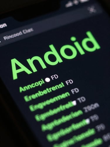 Extreme close-up of a dark-themed Android screen displaying a clean terminal UI, glowing neon green text, low-key high-contrast studio lighting