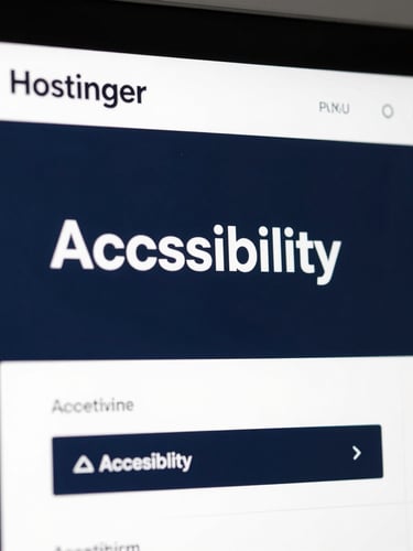 Screenshot of Hostinger website builder interface with a focus on an accessibility setting, clean high-contrast digital UI photography, crisp studio lighting, deep navy and white tones, sharp macro focus