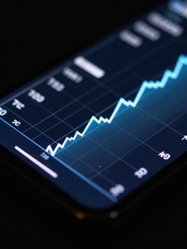 Dark editorial technology photography, macro shot of a physical mobile device screen showing detailed performance telemetry graphs, cool blue screen-glow highlights, deep blacks