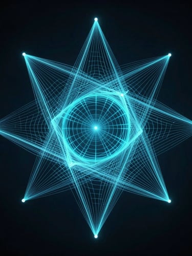 Abstract mathematical representation of court geometry with vector tracking paths, high contrast, electric cyan and ice-blue accents, dark background.
