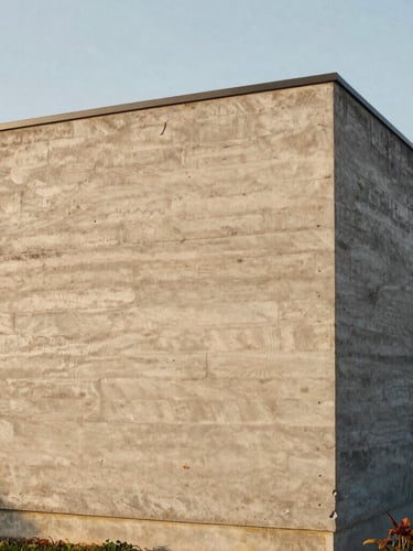 Architectural elevation of a concrete and timber residence, natural side-lighting, raw plaster textures, medium format film photography