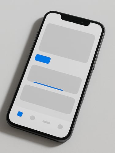 Minimalist product photography of a high-fidelity mobile interface mockup on a clean physical device, bright neutral daylight, soft shadows, sharp focus, 35mm