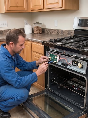 Man fixing cooking range stove in Victoria Vancouver