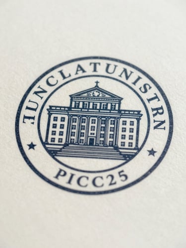 Close-up detail shot of an official academic registry seal on heavy cream paper, soft natural daylight, shallow depth of field, 35mm film