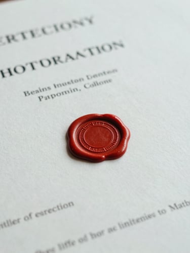 Close-up detail shot of an official academic transcript with a red wax registry seal, heavy paper texture, soft natural light