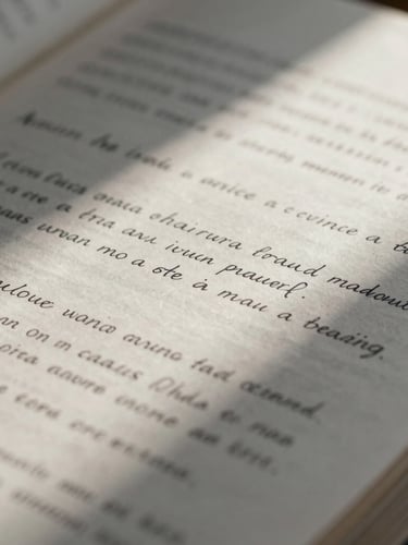 Extreme close-up of an annotated script page, handwritten dramaturgical notes in the margins, dramatic side-light casting soft shadows across the paper.